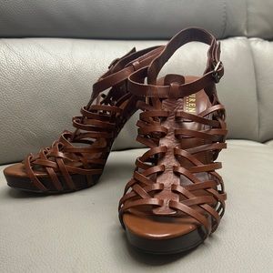 Lauren Ralph Lauren Brown Strappy Platform Leather 5in Heels, Size 10